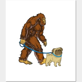 Funny Bigfoot Sasquatch Walking Pug Posters and Art